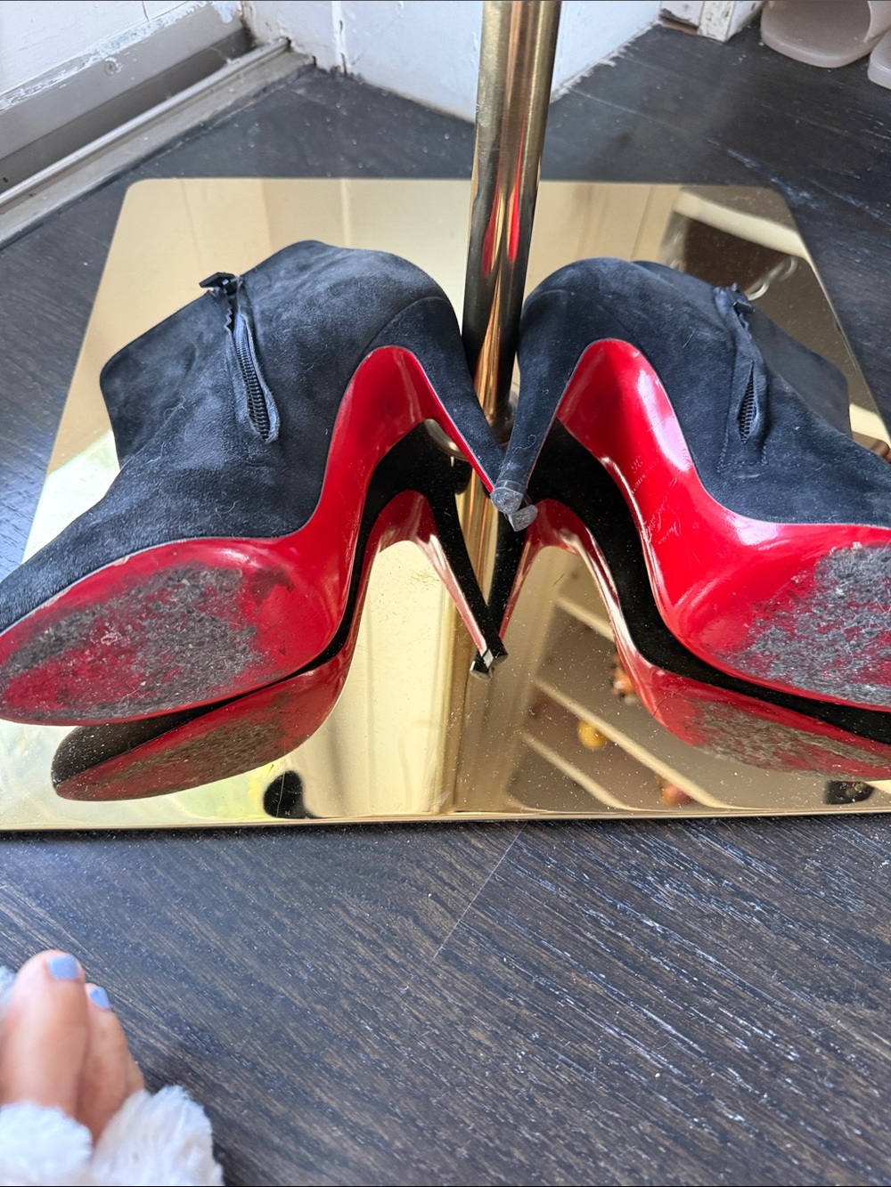 Christian Louboutin Black Suede Ankle Booties with Red Sole - Picture 5 of 6